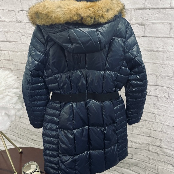 NWT, Andrew Marc Belted Puffer w/ REAL fur, Navy, Size L - Picture 5 of 14